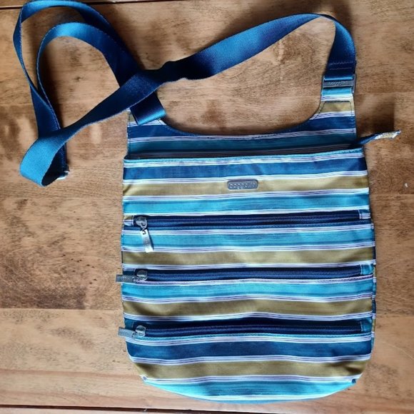 Baggallini Handbags - Baggallini Striped Three Zippered Pocket Crossbody Purse